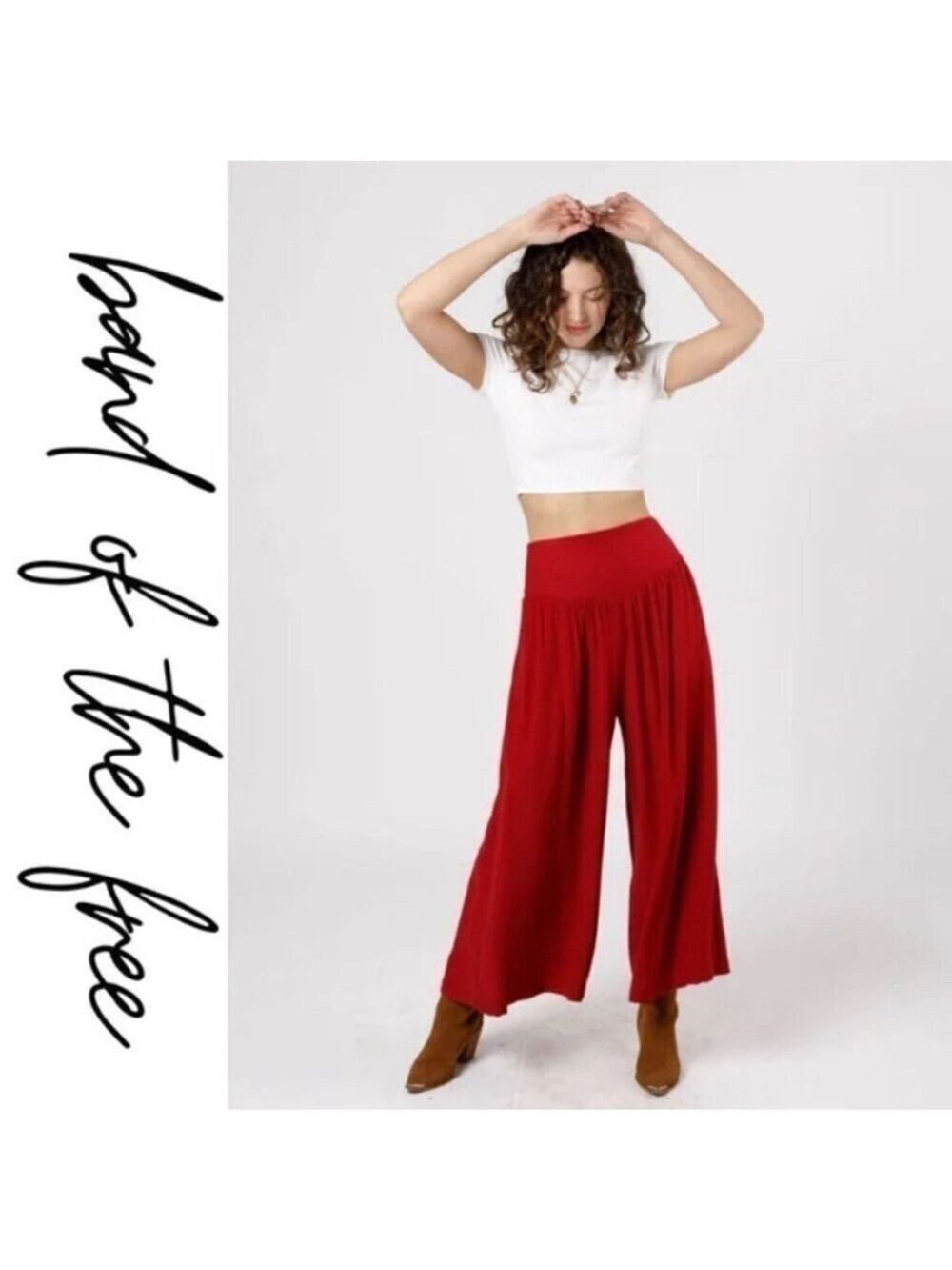 NEW Band of The Free Cabin Cozy Boho Reis Red Wide Leg crop Pants size med NWT